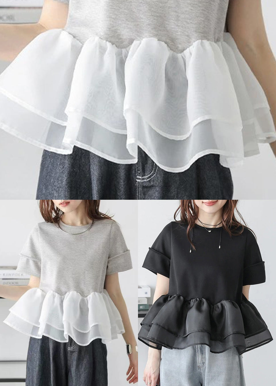 Natural Black Ruffles Patchwork Organza Tank Summer