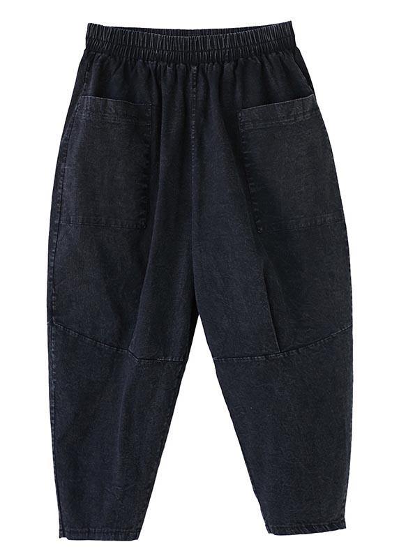 Fine Black Elastic Waist Jeans Harem Pants Summer Cotton