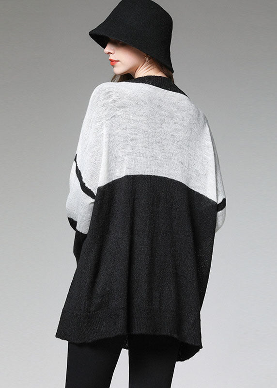 Colorblock Button V Neck Knit Fall Loose Short Cardigans