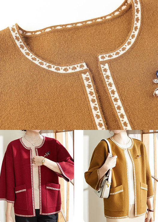 Red Thick Woolen Loose Cardigans O-neck Bracelet Sleeve