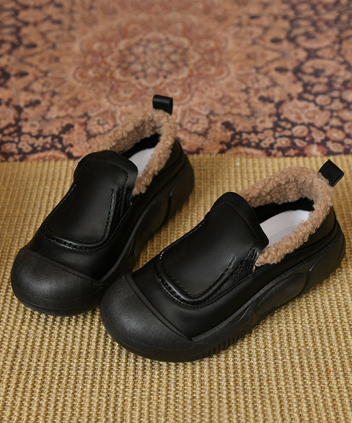 Dark Green Platform Penny Loafers Faux Leather Fuzzy Wool Lined