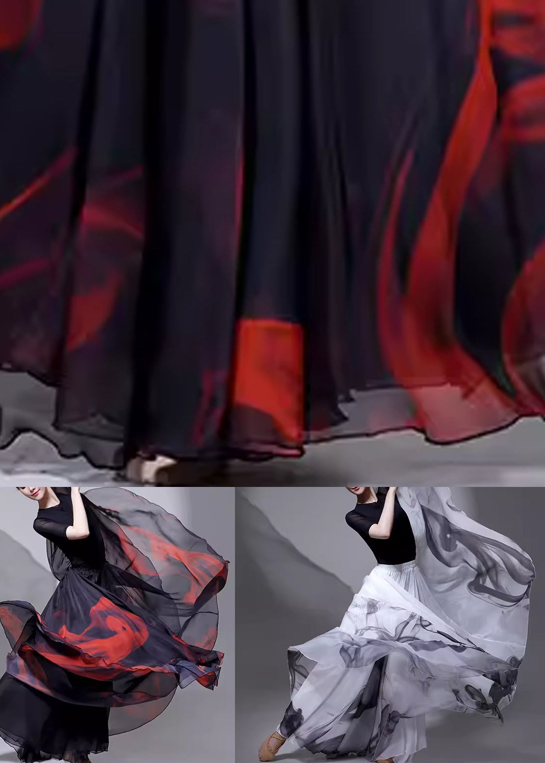 Black Tie Dye Layered Silk a Line Skirt