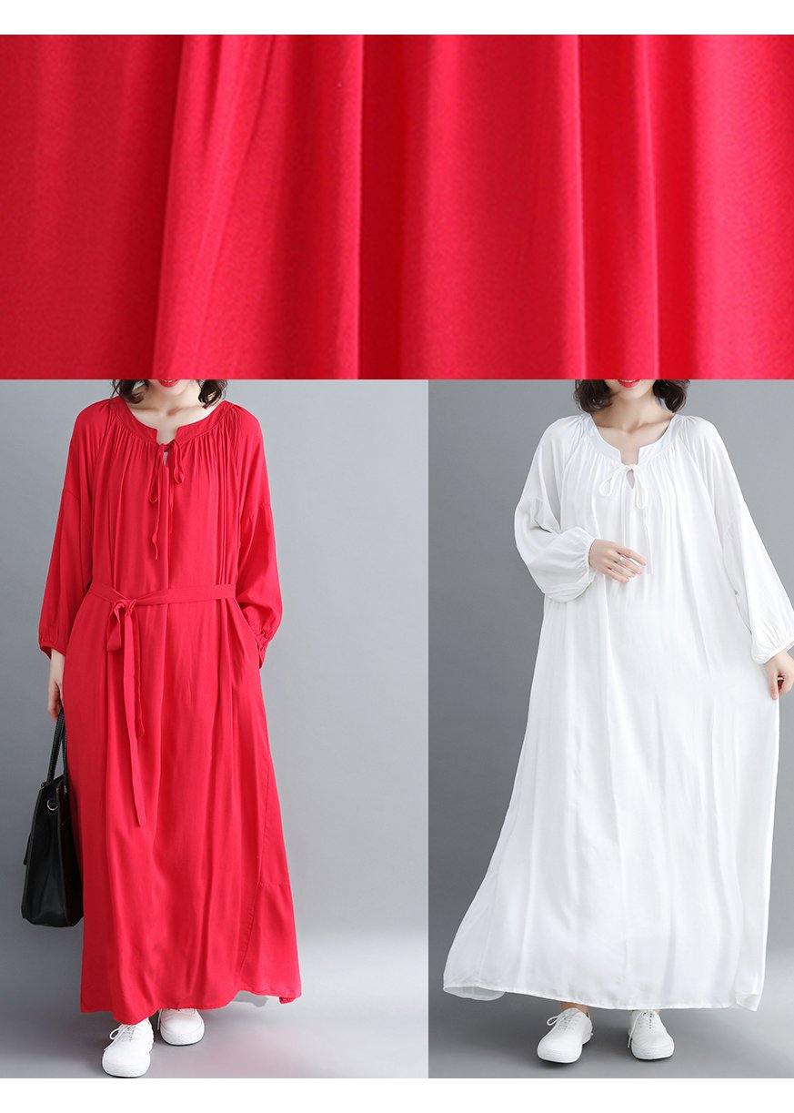 Red Quilting Dresses O Neck Large Hem Long Spring Dresses