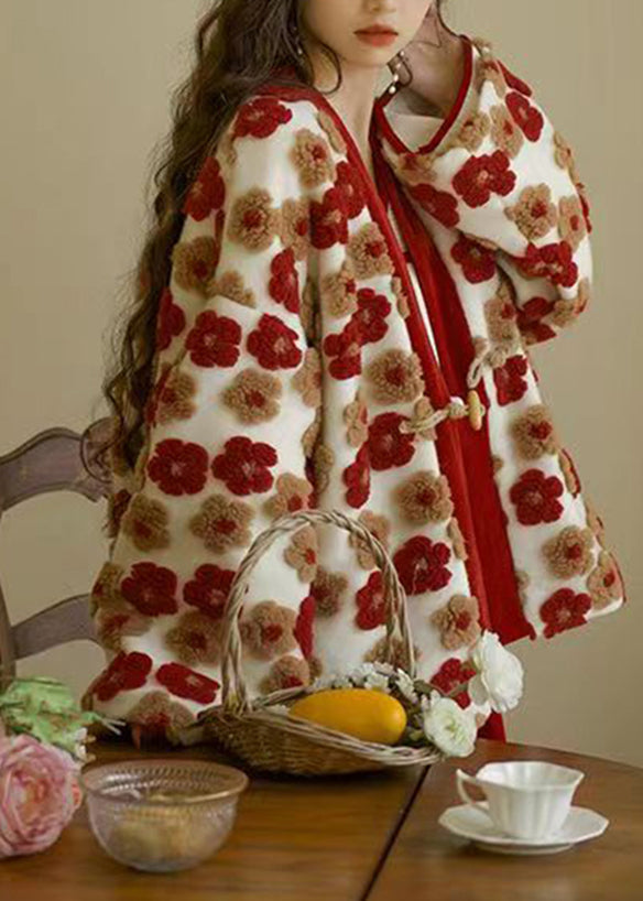 French Red V Neck Warm Coat Winter