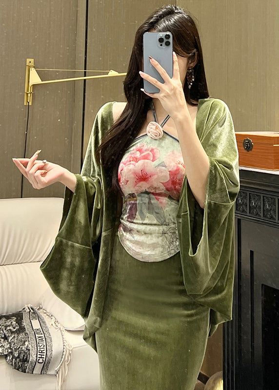 Oversized Silk Velvet Cardigan Batwing Sleeve