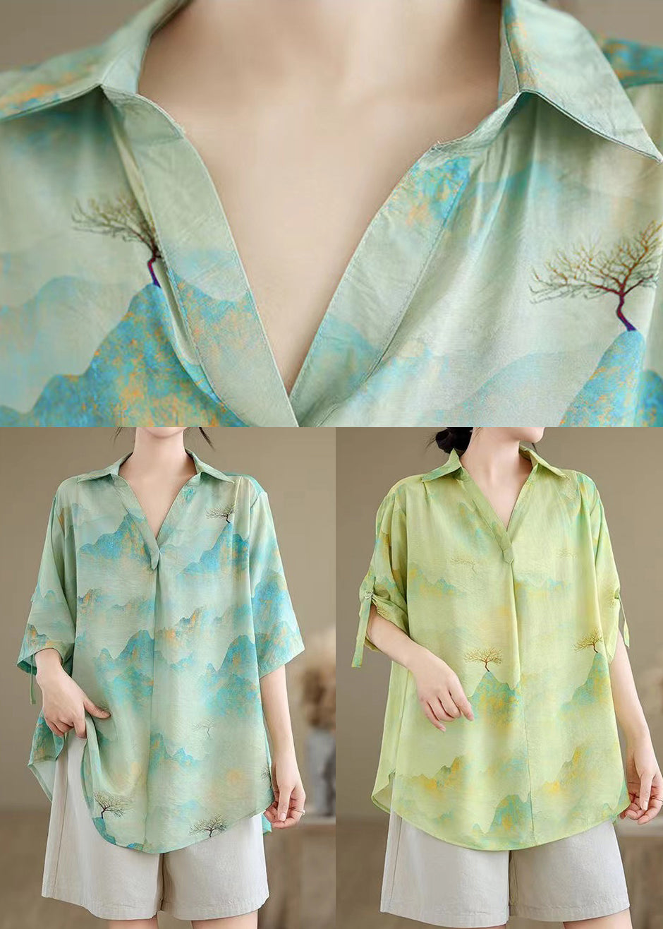 Blue Oversized Print Chiffon Shirts Summer