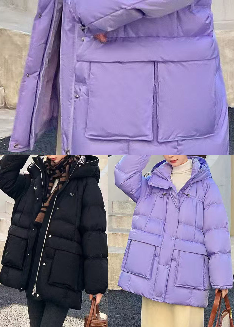 Black Duck Down Down Coats Oversized Big Pockets Winter