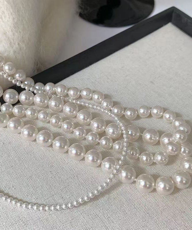 White Sterling Silver Pearl Gratuated Bead Necklac Two Piece Set