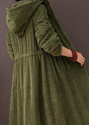 Art Hooded Drawstring Clothes for Green Tunic Coats