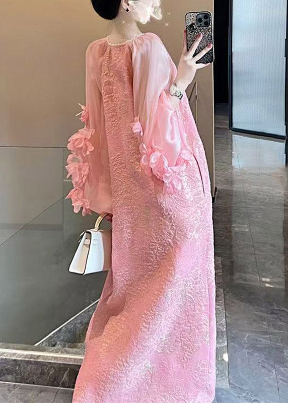 Pink Patchwork Long Dress V Neck Spring