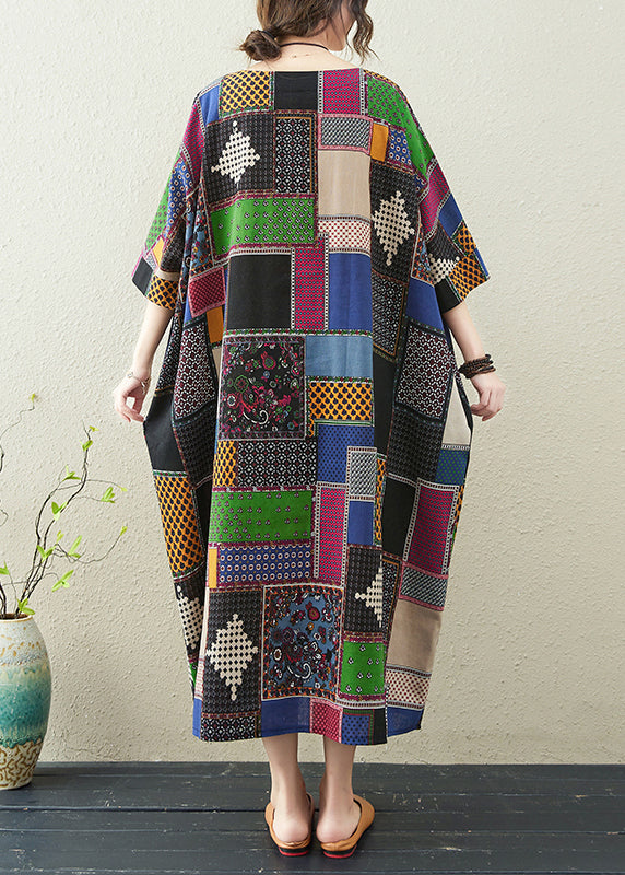 Colorblock O-neck Print Maxi Dress Summer