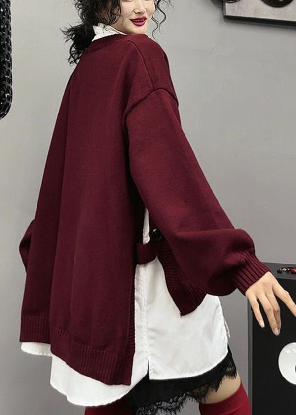 Brown Asymmetrical Patchwork Side Open Knit Dresses Spring