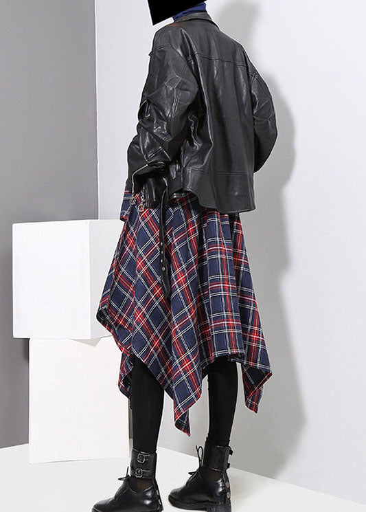 Dark Blue Tie Waist Asymmetrical a Line Skirts Spring