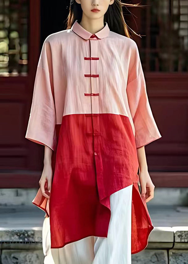 Pink Peter Pan Collar Side Open Button Shirt Half Sleeve