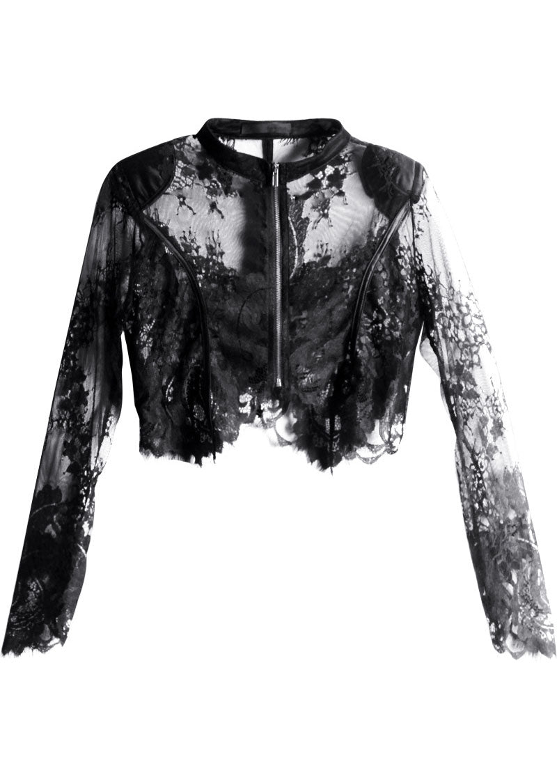 Black Zippered Tulle Summer Shirt Tops Long Sleeve