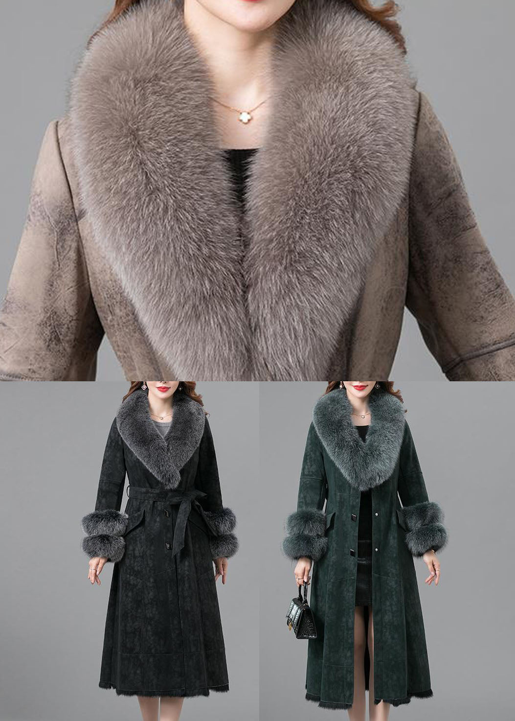 Unique Khaki Fur Collar Button Parkas Witner Coats