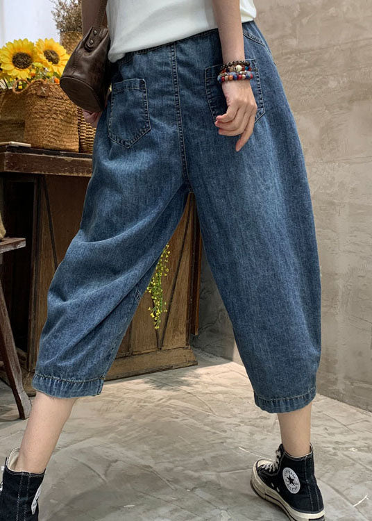 Diy Blue Pockets Denim Pants Spring