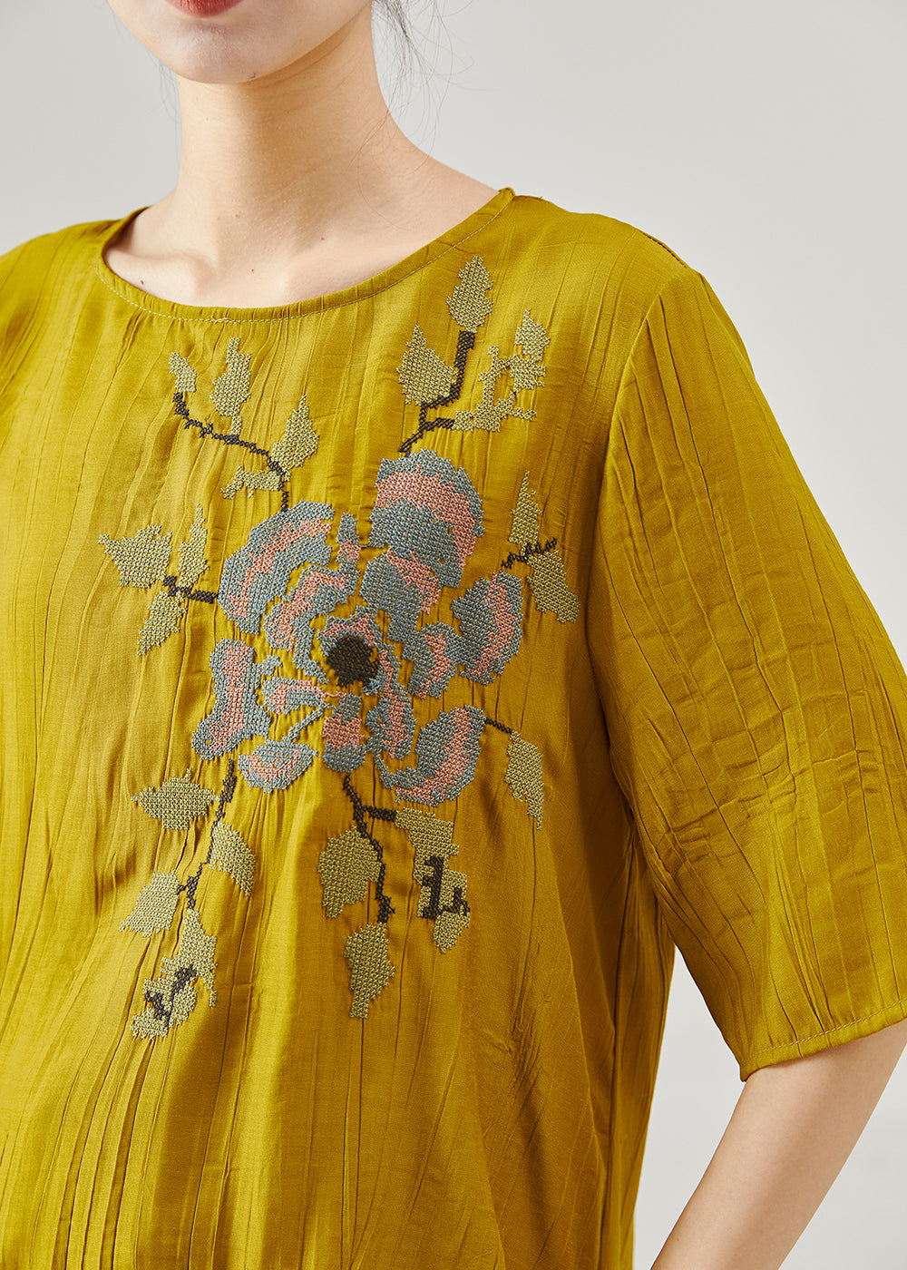 Yellow Embroidered Cotton Two Pieces Set Summer