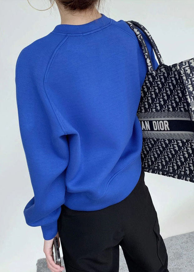 Blue O-neck Brief Fall Pullover Sweatshirt