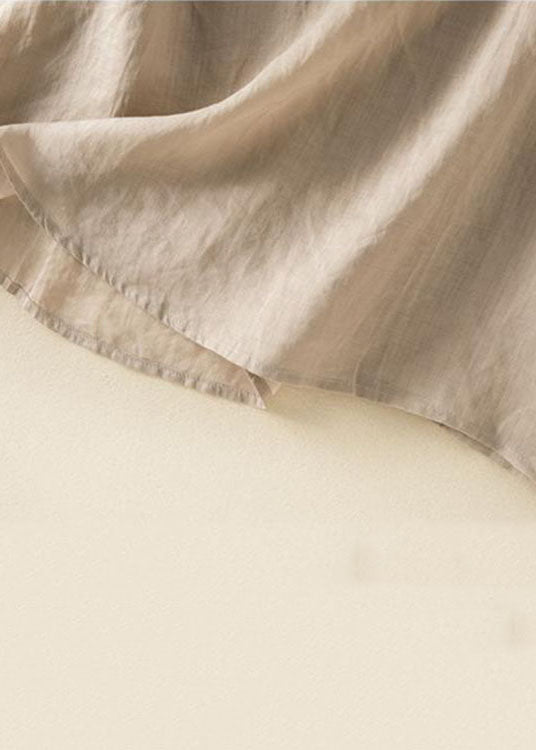 Apricot Embroideried Wrinkled Patchwork Cotton T Shirt Summer