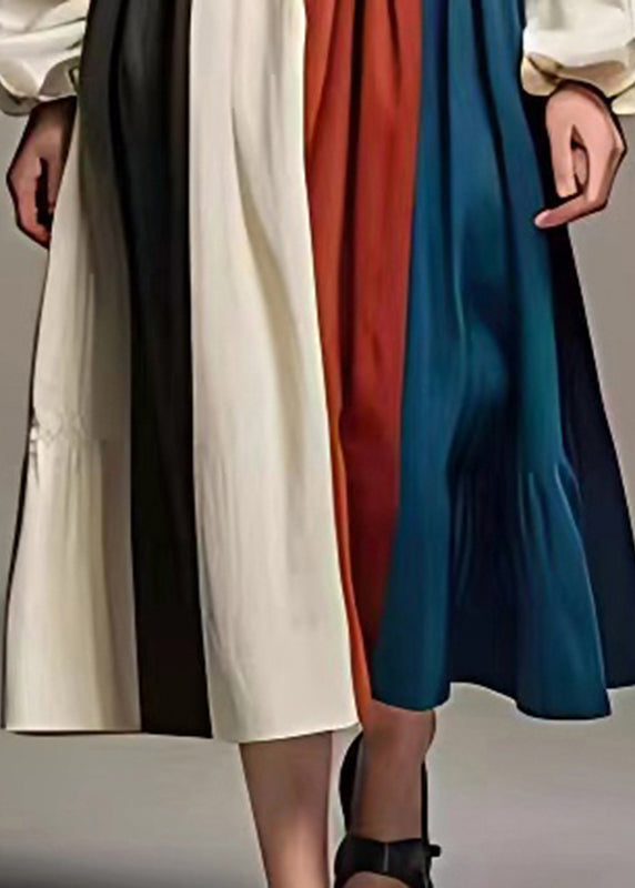 Colorblock Oversized Patchwork Cotton Dresses Fall