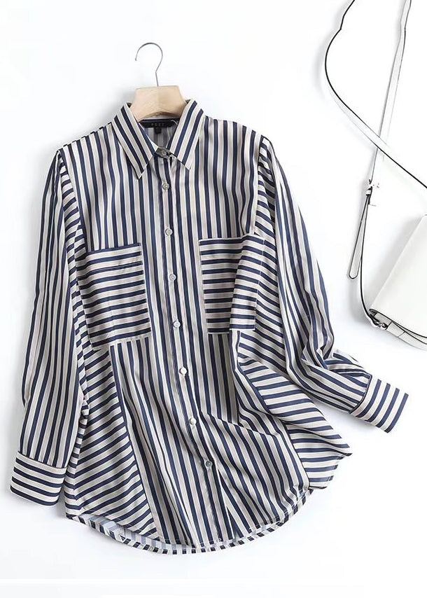 Asymmetrical Striped Patchwork Shirts Spring