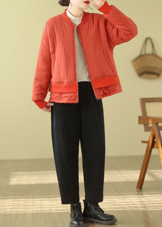 Simple Orange Oversized Patchwork Fine Cotton Filled Witner Coats