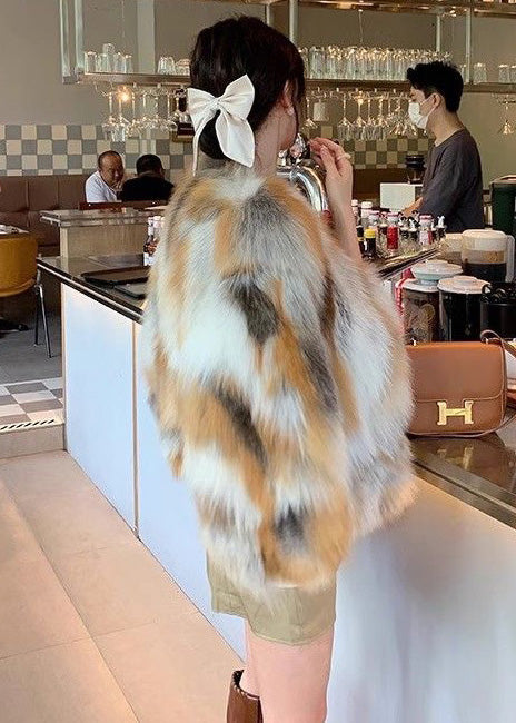 Gradient Color Oversized Warm Faux Fox Fur Coats Winter