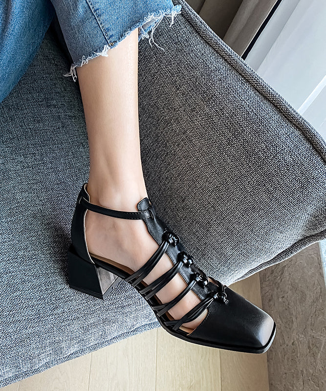 Brown Hollow Out Buckle Strap Splicing Chunky Sandals