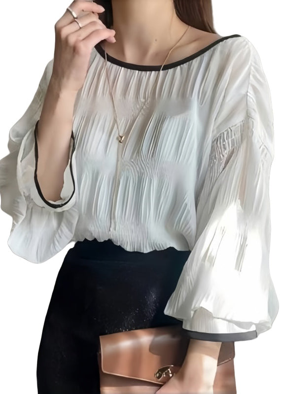 White Oversized Chiffon Shirt Tops Lantern Sleeve