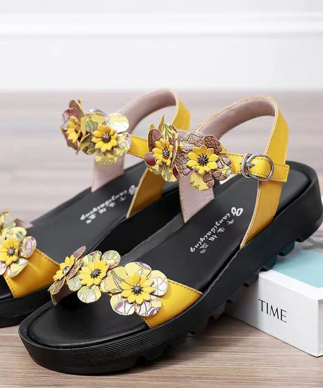 Yellow Sandals Platform Faux Leather Splicing