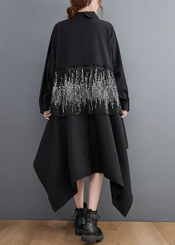 Classy Black Sequins Asymmetrical Design Dresses Spring