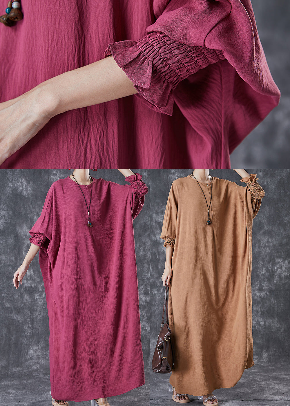 Red Oversized Lengthen Cotton Robe Dresses Fall