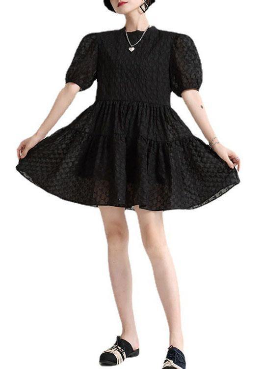 Style Black Puff Sleeve Patchwork Summer a Line Dresses