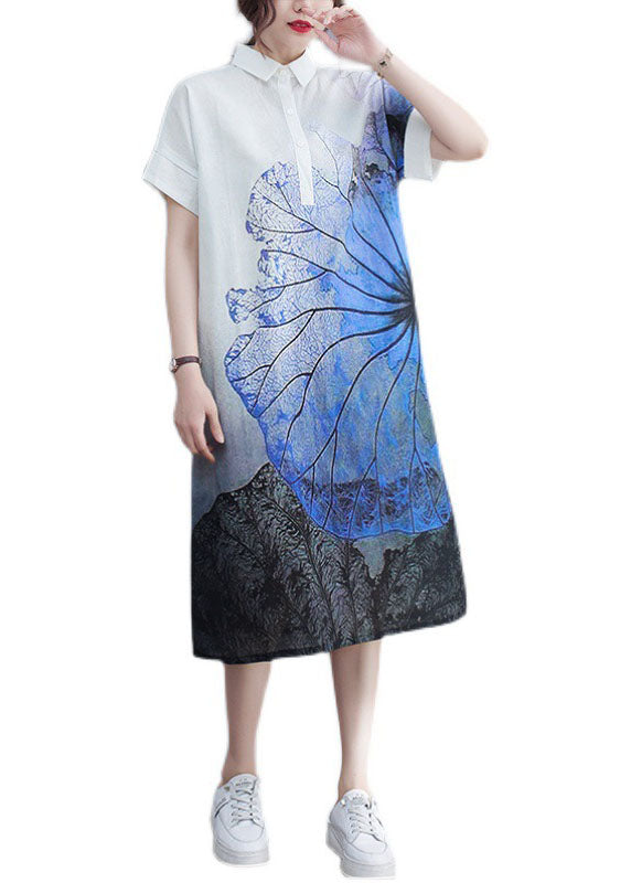 Italian White Peterpan Collar Button Print Loose Summer Short Sleeve Dresses