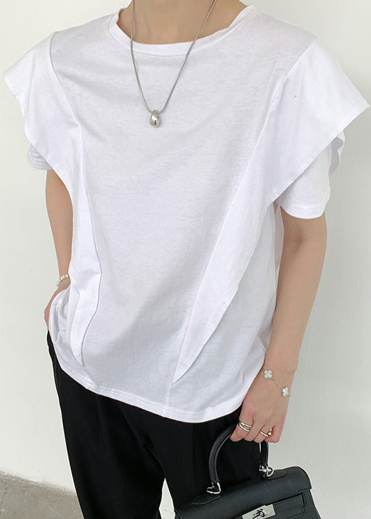 White Ruffled Patchwork Cotton Tanks Summer
