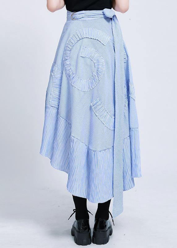 Boutique Blue Striped Tie Waist Ruffled Skirt Summer