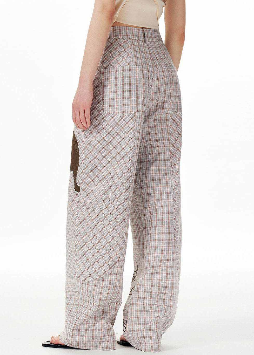 Plaid Print High Waist Pockets Wide Leg Pants Fall