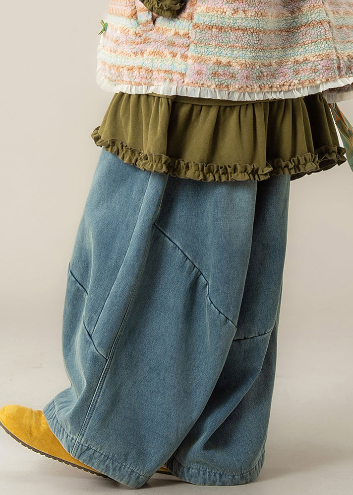 Blue Pockets Denim Wide Leg Jeans