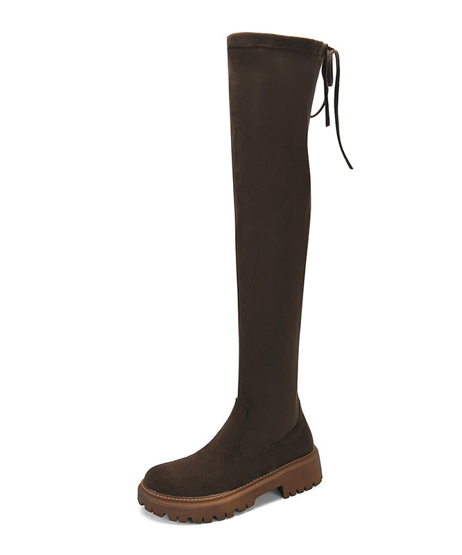 European and American Style Platform Knee Boots Brown Suede