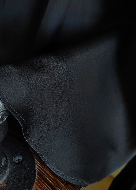 French Black O-neck Embroideried Patchwork Silk Tops Spring