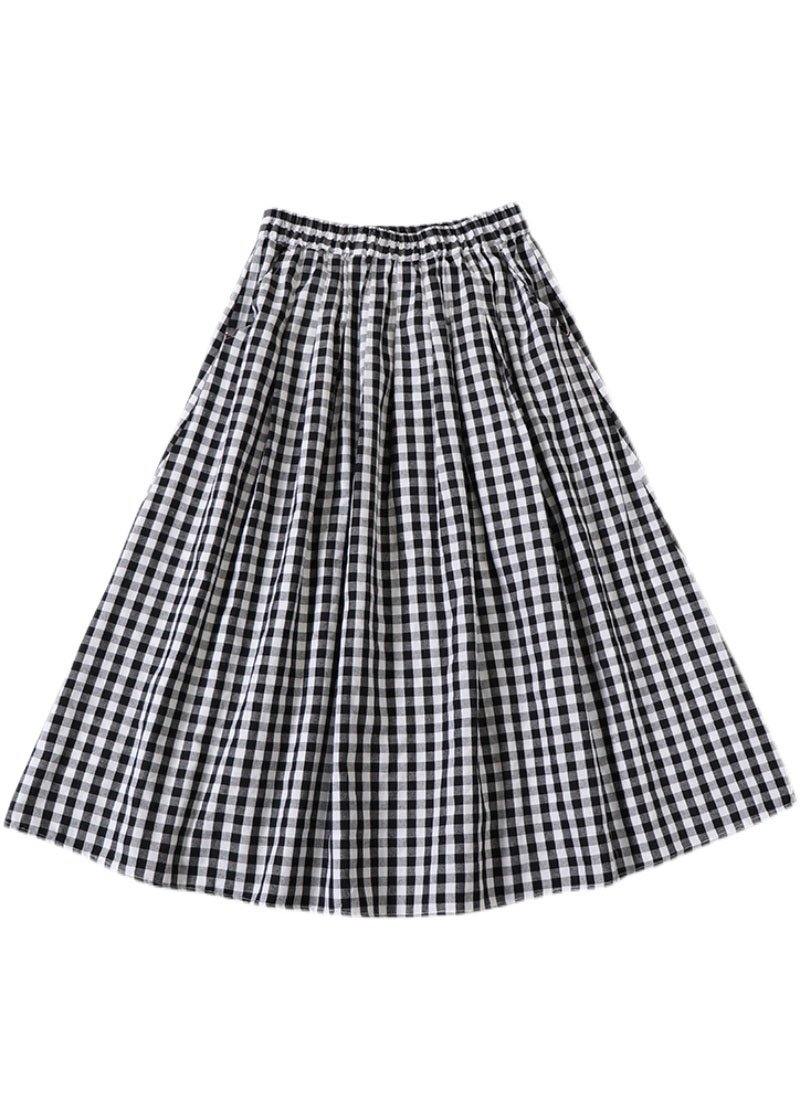 Black White Plaid Wrinkled Pockets Fall Skirt