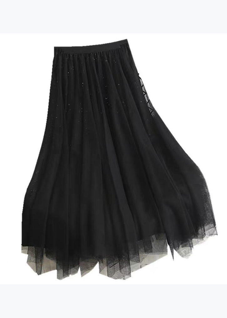 Italian Black Sequins Wear on Both Sides Asymmetrical Tulle Skirts Spring
