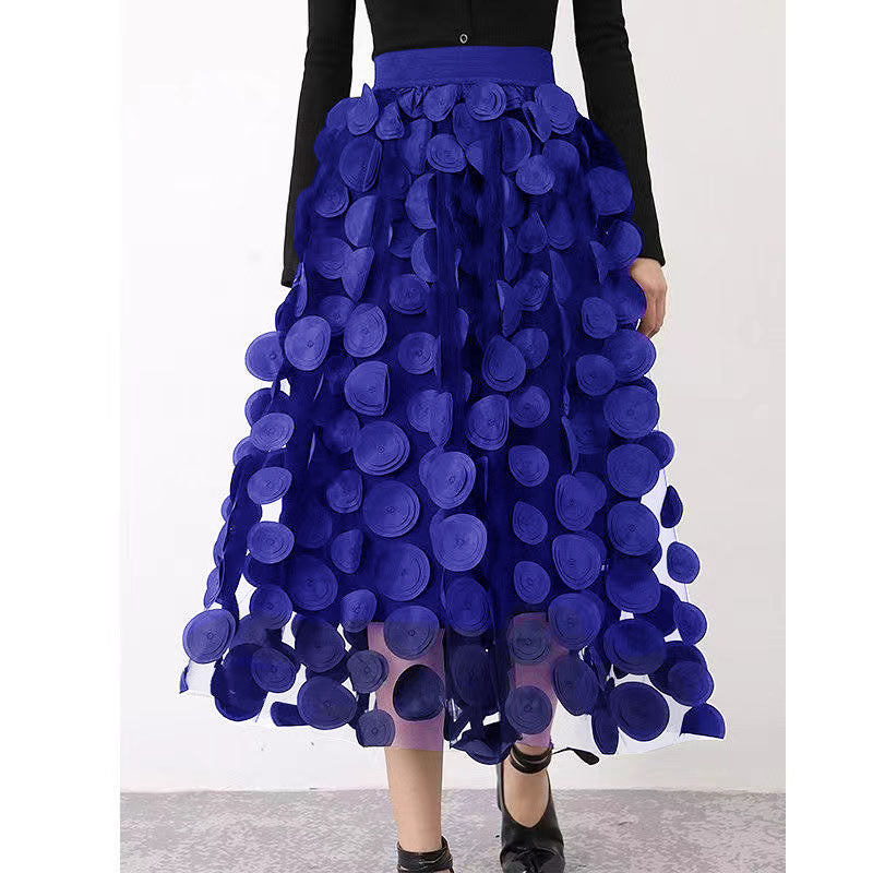 Black Dot Patchwork Tulle Skirt Fall