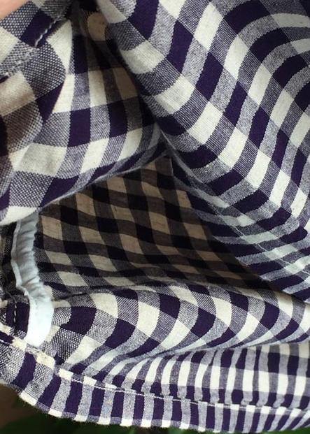 Loose Stand Collar Chinese Button Outfit Work Plaid Linen Maxi Dresses Summer