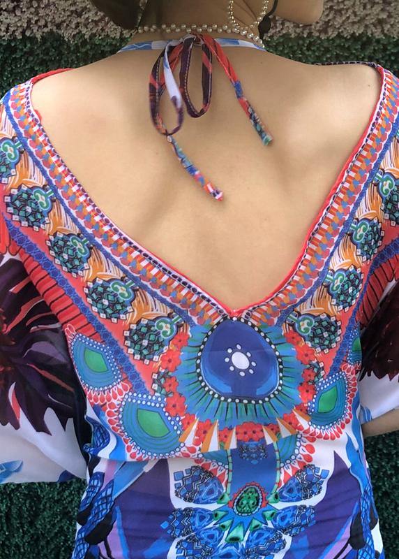Comfy Print Backless Chiffon Tie Beach Gown Summer Dress