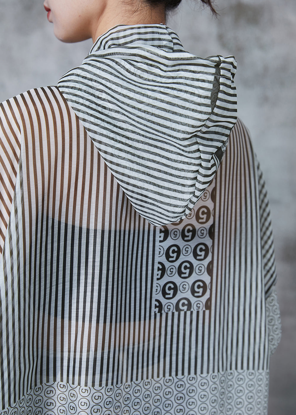 Grey Hooded Print Spandex Upf 50+ Coat Jacket Summer
