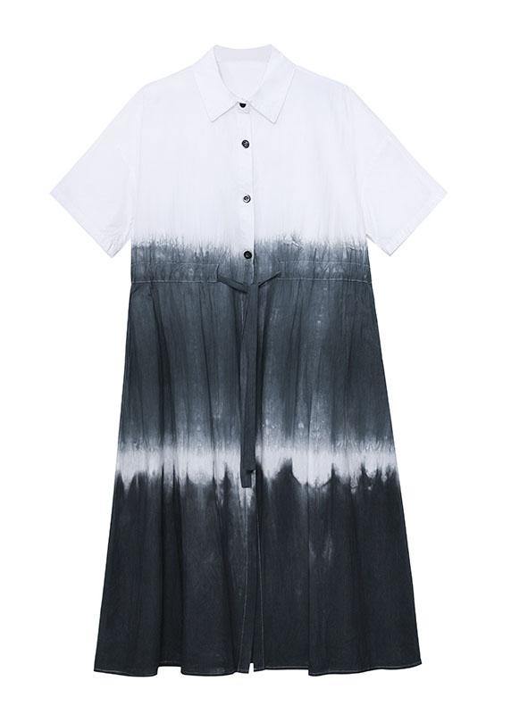 Fine Yellow Tie Dye Buttontie Sashes Short Sleeve Dresses