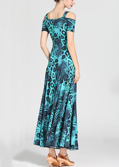 Slim Fit Blue Print High Waist Cotton Long Dress Summer