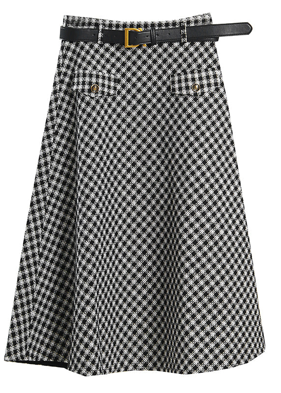 Plaid Pockets Patchwork Skirt Spring